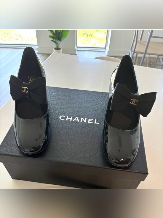 CHANEL Shoes - CHANEL Black Patent Bow CC Logo Mary Jane